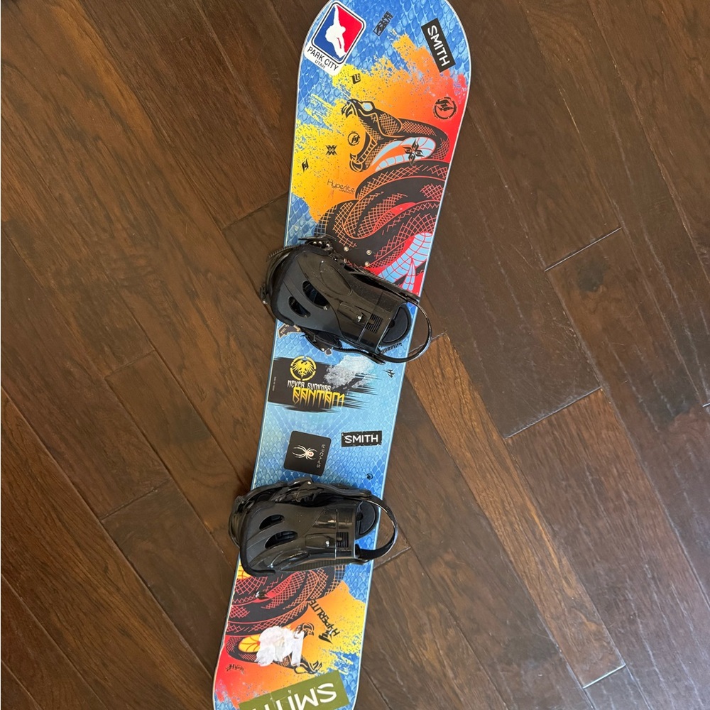 Yellow and Blue Snowboard with Bindings - Picture 3 of 4